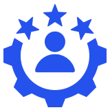 Person inside gear with stars icon